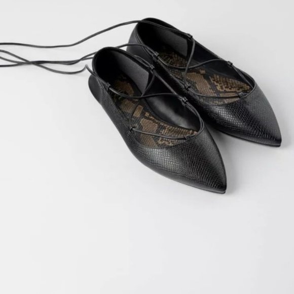 NWT ZARA ANIMAL PRINT TIED BALLET FLATS - Picture 2 of 8